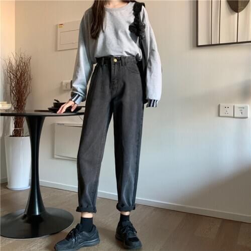 Spring/summer 2021 9-point Women Straight Jeans Korean Style High Waist Slim Loose Joker Torre Pants Female Fashion Solid Pants