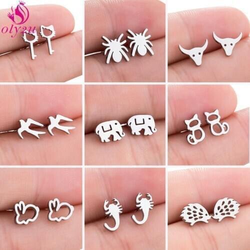 Stainless Steel Womens Earrings Bohemian Fashion Jewelry Geometric Crystal Animal Spider Bunny Elephant Hedgehog Earring