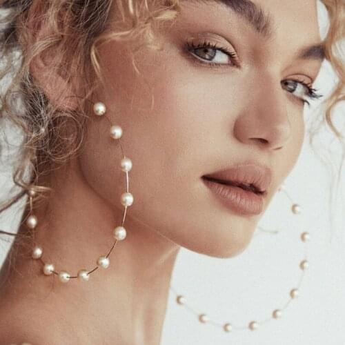 2019 New Fashion Exaggerated Gold Silver Color Large Big Pearl Hoop Earrings For Women Bridals Wedding Party Earring Jewelry