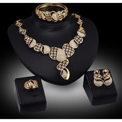 Womens Wedding Gift Fashion Crystal Choker Necklace Earring Bangle Bracelet Ring ladies Jewelry Set A88T