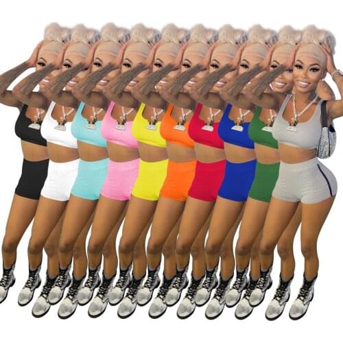 2021 Summer Rib Knit Homewear Suits Women Sexy V-neck Strap Vest Top and Shorts Pajama Sets Lady Backless Solid 2 Pcs Set