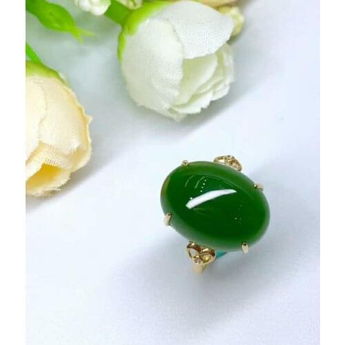 Hetian Biyu 18K gold ring Russian old material Authentic spinach green j3