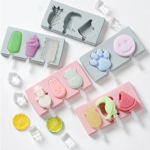 1 Set Ice Cream Mold Silicone Cute Cartoon Shaped Popsicle mold with lid DIY handmade ice-sucker mould Include Popsicle Sticks