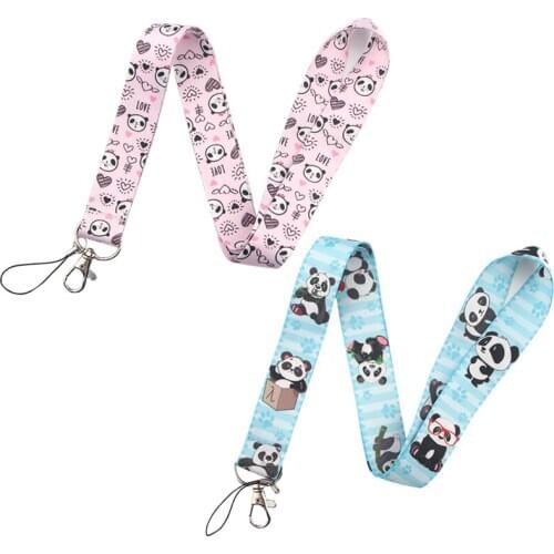 20pcs Cute panda Neck keychain necklace webbings ribbons Anime Cartoon Neck Strap Lanyard ID badge holder Keychain Lanyards