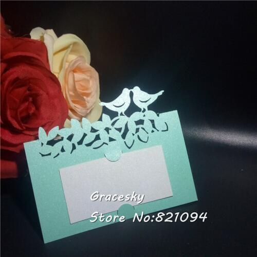 50pcs hollow Birds laser cut Table Name Cards Place Seat Paper Wedding Invitation Card Party Table Decoration Marriage favors