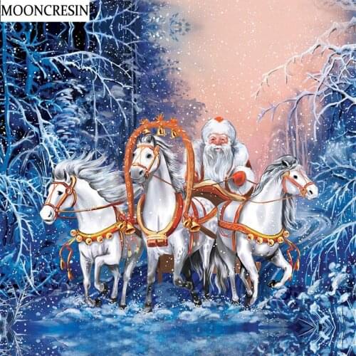 5D Diy Embroidery Diamond Mosaic Cross Stitch Santa Claus and Horses Crystal Of Rhinestone Decoration Home Diamond Painting Full