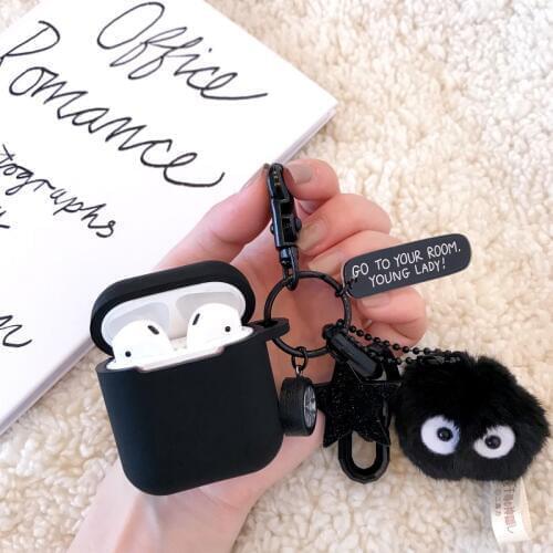 Black Totoro Briquettes Silicone Earphone Case for Apple airpods key ring Case Accessories Protective Cover Bluetooth cases