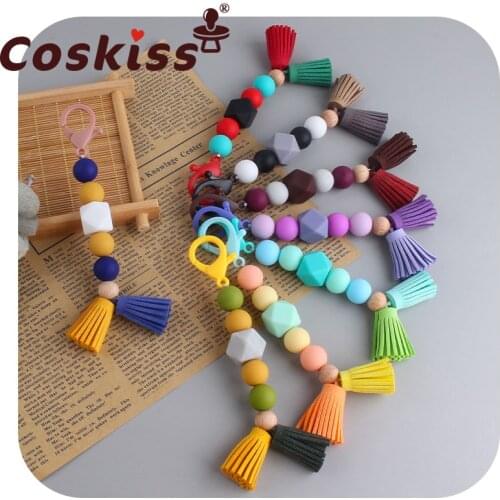 Coskiss Multicolor Handmade Wood Beads Tassel Keychain Bohemian Key Ring Boho Handbag Accessories Key Holder Jewelry Gifts