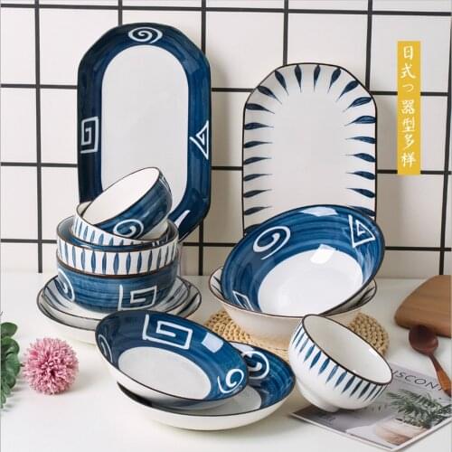 Jingdezhen Japanese-style ceramic tableware creative plate dishes set soup bowl fish plate combination tableware
