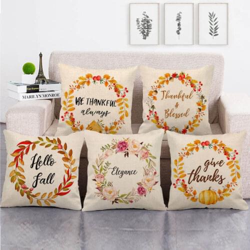 45cm*45cm happy fall and garland throw cushion cover linen/cotton sofa pillow cover decorative pillow case