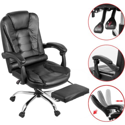 360 Degree Ergonomic Black Swivel Recliner High Back Faux Leather Executive Chair with Footrest Computer Gaming Chair