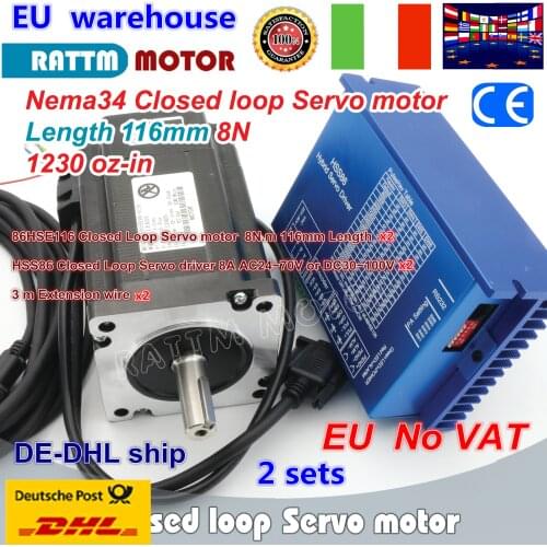 UKR Nema34 L-116mm Closed Loop Servo motor Motor 6A Closed Loop 8N.m & HSS86 Hybrid Step-servo Driver 8A CNC Controller Kit