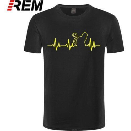 REM Love Cat Heartbeat T Shirt Funny Tshirt Mens Clothing Short Sleeve Camisetas T-shirt