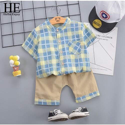 HE Hello Enjoy Boy Clothing Set Children Clothing Summer New Casual Round Neck Top + Shorts 2pcs Short Pants Kids Infant Outfit