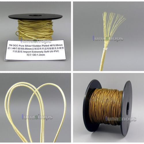 Hi-Res 48*0.05mm Bulk Extremely Soft 7N OCC Pure Silver + Gold Plated Earphone DIY Custom Cable(Not Telf) LN005957