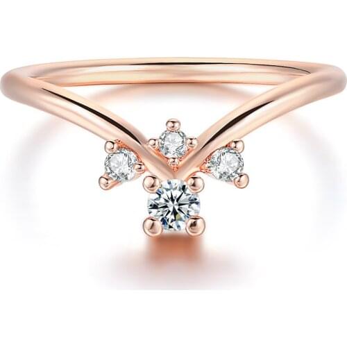 Trendy V Shaped Midi Rings For Women Crystal Cubic Zircon Rose Gold Color Finger Ring Fashion Jewelry R913