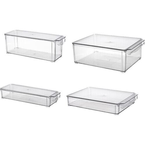 Food Storage Container Clear Plastic Transparent Food Container with Lid for Kitchen Refrigerator Organization