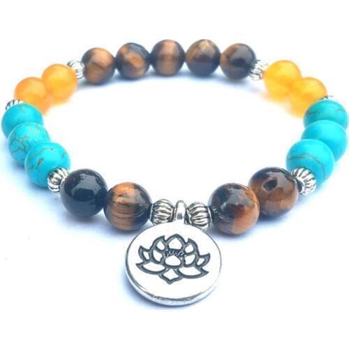 Top Natural Stone Tiger Eye Beads Lotus Bracelet Men Brown Charm Women Bracelets Energy Yoga Fashion Jewelry Wholesale