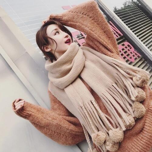 Mingjiebihuo New fashion wool ball scarf women winter ball students Korean style fashion day style fresh sweet lovely gir