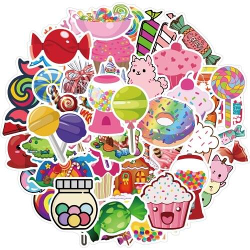 50pcs/pack Colorful candy Stickers For Notebook Motorcycle Skateboard Computer Mobile Phone Decal Cartoon Toy Cars