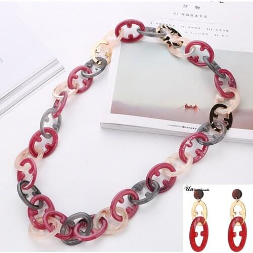 Fashion Long Exaggerated Acrylic Link Chain Necklaces And Earrings Sets For Women