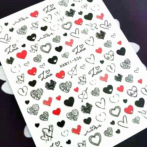 Newest HANYI 536 design 3D nail sticker decal back gule DIY nail manicure decoration wraps