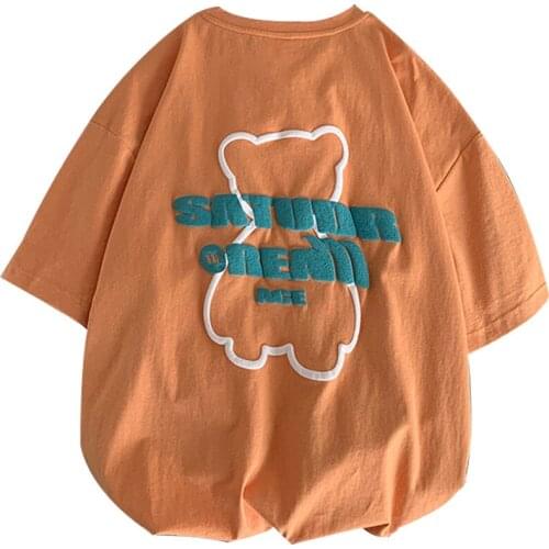 New Arrival Summer Women T Shirt Harajuku Embossed Graffiti Tees Letters Satudr Erall Short Sleeves Orange Fashion Tops Female