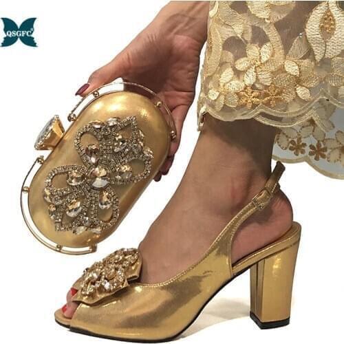 New Fashion Italian design Shoes and Bag African Shoe and Bag Set Decorated with Rhinestone Italy High Heels Women Wedding Shoes