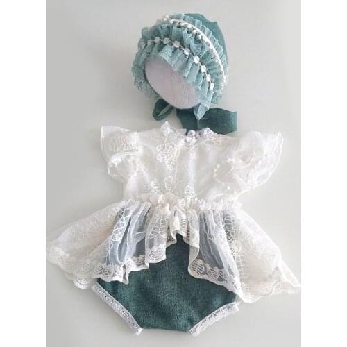 Newborn photography girls outfits baby 0-3 clothes Hat and skirt set one-piece garment summer wool and lace stitching