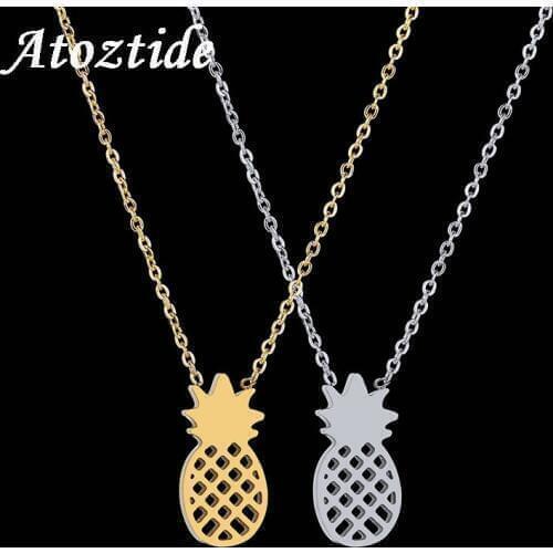 Atoztide Lovely Stainless Steel Hollow Pineapple Necklace With Link Chain Gold Plant Pendant Necklace For Women New Year Gift
