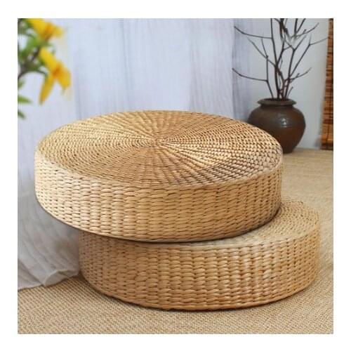 Hot 40cm*40cm Natural Straw Round Pouf Tatami Cushion Weave Handmade Pillow Floor Japanese Style Cushion with Silk Wadding