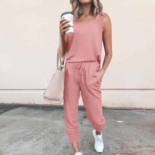 Casual 2 Pcs Sets Women Sleeveless T-Shirts Tops+ Loose Sweatpants Famale Solid Color Outfits Jogger Two Piece Suits Tracksuit