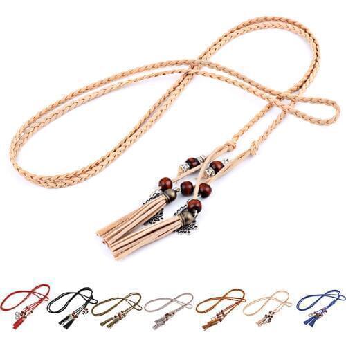 Faux leather Rope Waistband Tassel Braided Waist Rope Fashion Knit Women Belt Cummerbund For Dress Shorts Jeans Skirt Apparel