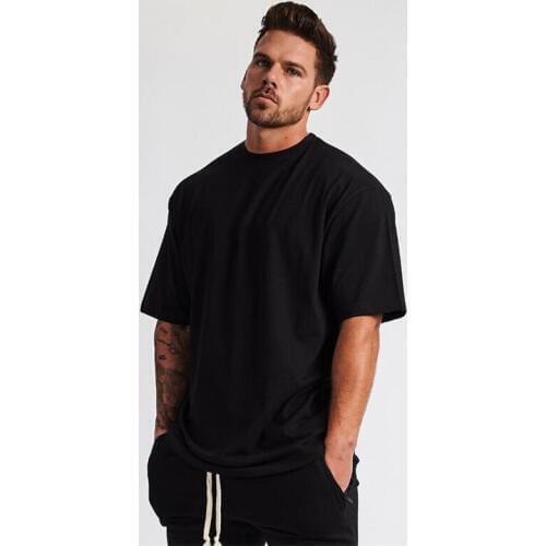 Plain Gym Clothing Fitness Wear Oversized T Shirt Men Hip Hop Sportswear Loose Short Sleeve T-shirt Muscle Bodybuilding Tshirt