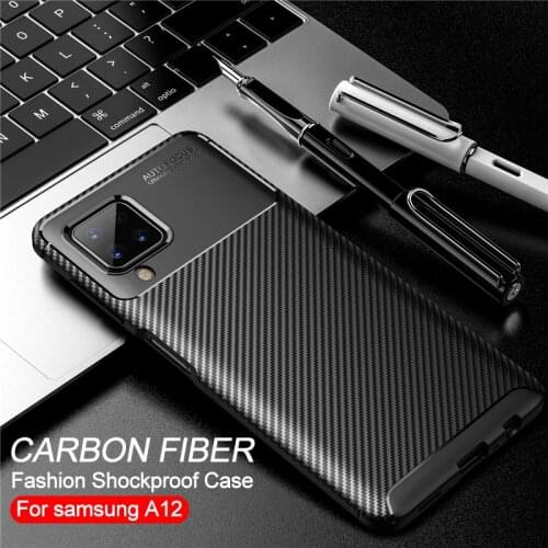 Luxury Carbon Fiber Case For Samsung A12 Case Silicone Phone Cover For Samsung Galaxy A12 6.5" A 12 SM-A125F/DS Shockproof Coque