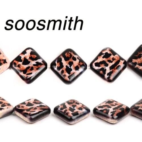 Soosmith Square Shape Natural Stone Beads Leopard Patterns Diy Handmade Loose Spacer Beads 20x20mm For Jewelry making Accessory