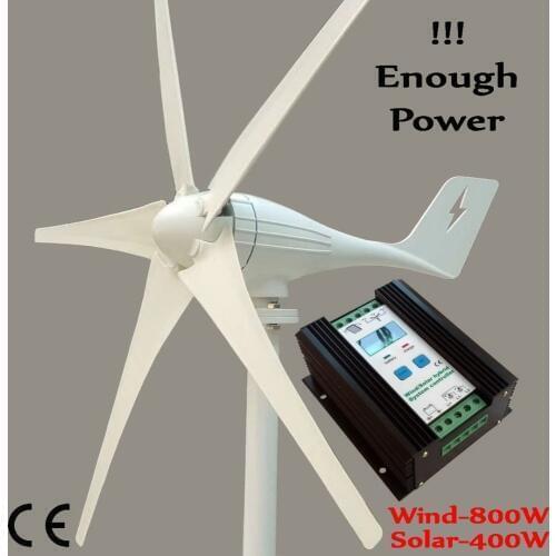Wind Generator Kits, 600W AC Wind Turbine + 1200w wind solar hybrid charge controller for 800W Windmill and 400W Solar Panels