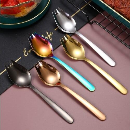 Stainless Steel Fork Spoon Integrated Tableware Western Food Dual Purpose Fruit Salad Ustensiles Plats Kitchen Accessories