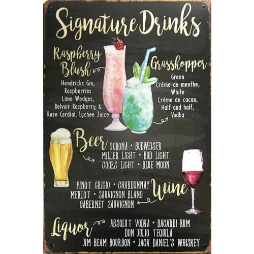 Cocktails Rustic Vintage Metal Tin Sign Decor Pub Home Door Vintage Wall Art Poster Plaque