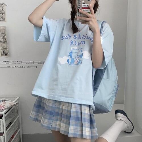 Japanese Harajuku Kawaii Tops Cute Sweet Rabbit Cotton T-shirt Short-sleeved Casual Big Size Cartoon Tees Ulzzang T-shirt