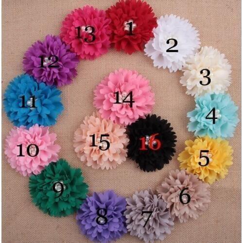 Yundfly 10PCS Baby Girls DIY Hair Accessories Flatback Chiffon Peony Flower with Pearl Rhineston Button