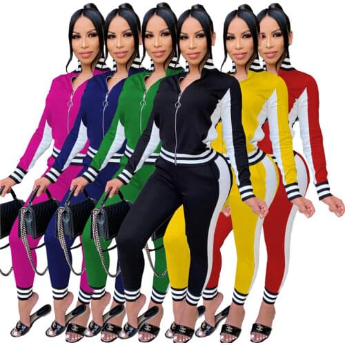 Women Girls Sweatshirt Pants Suit Two Piece Set Casual Sports Wear Autumn Winter Running Zipper Jacket Elastic Waist Leggings