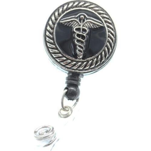10 pcs/lot free shipping enamel Hospital Corpsman symbol retractable nurse ID badge reel