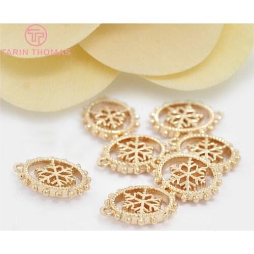 10PCS 14.5x12MM 24K Champagne Gold Color Plated Brass Oval Snowflake Charms Pendants High Quality Diy Jewelry Accessories