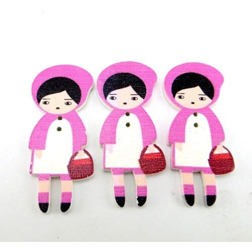 20pcs Fashion Girl Buttons Brand Patterns Cartoons Wood Sewing Handbag Button Decoration Scrapbook Charms WCF-011G