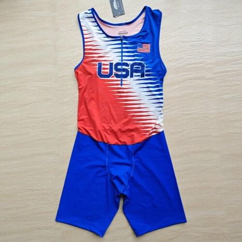 2021 Tokyo USA Sleeveless Tights Man Track & Field Fast Running One Piece Suit Leotard 4*100 Speedsuit Outfit Customizable
