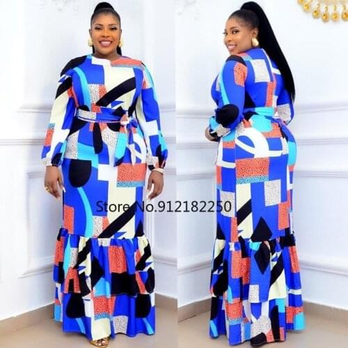 African Dresses for Women Summer African Women Long Sleeve Printing O-neck Polyester Long Dress African Clothing