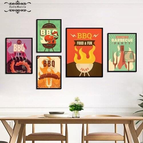 Barbecue Party Food Poster and Prints Sausage Hamburger BBQ Time Wall Art Canvas Painting Nordic Picture Restaurant Home Decor