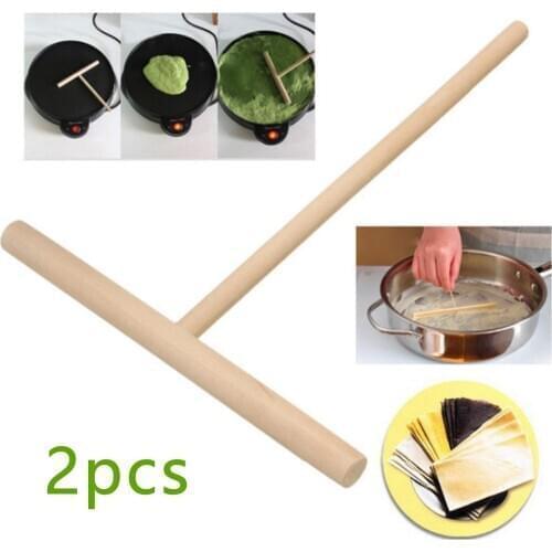 Behogar 2PCS T-shaped Wooden Batter Crepe Jianbing Pancake Spreader Sticks for Restaurant Home Kitchen Cooking Tool 16x12cm