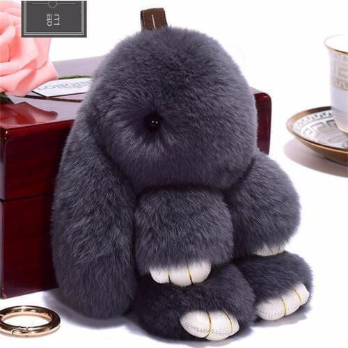 Rabbit Keychain Cute Fluffy Bunny Key chain Rex Genuine Rabbit Fur Pompom Key Ring Pom Pom Toy Doll Bag Charm Car Key Holder